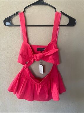 Zara Hot Pink Tie-Front Peplum Tank Top
